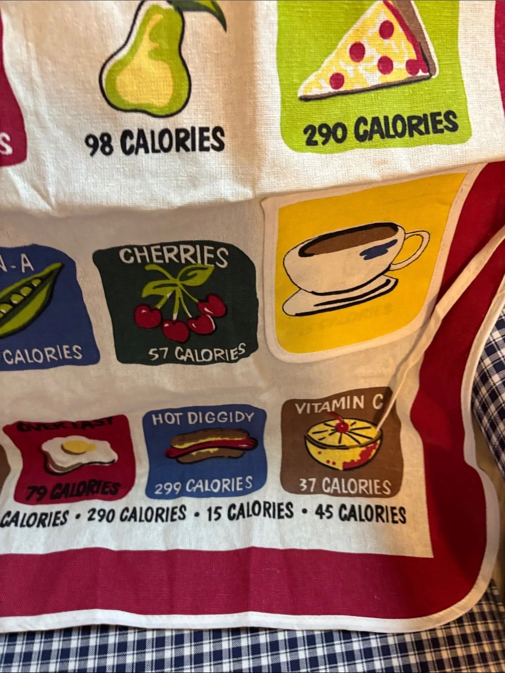 Kitchen Apron with Fruit & Calorie Print - Red Accent